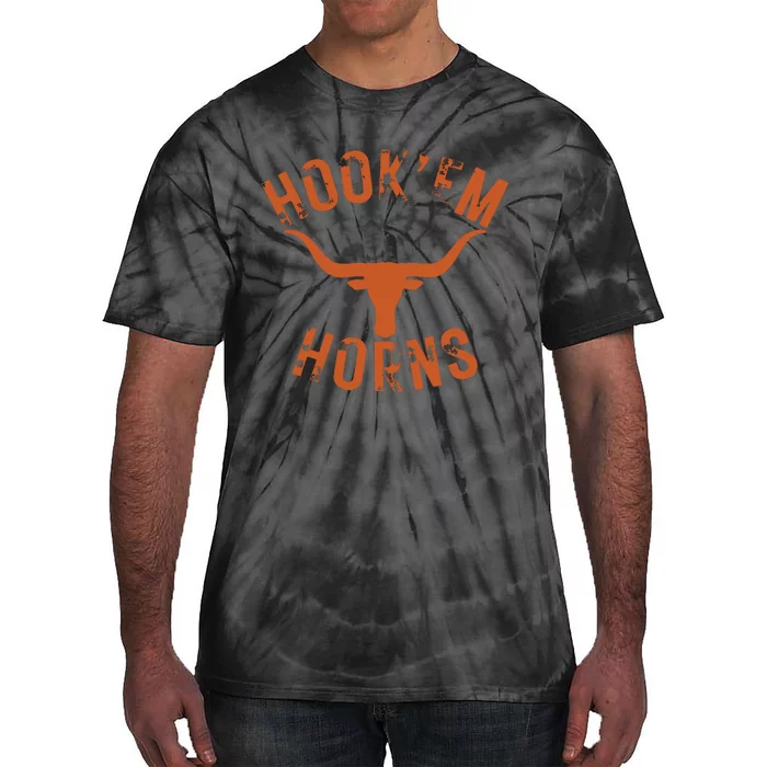 HookEm Horns State Of Texas Bull Head With Longhorns Design Tie-Dye T-Shirt