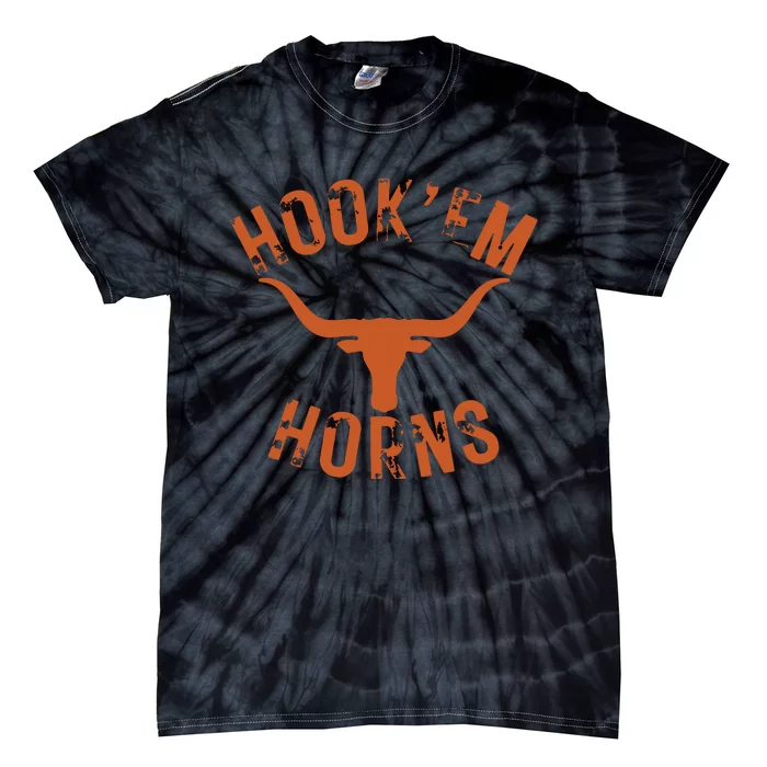 HookEm Horns State Of Texas Bull Head With Longhorns Design Tie-Dye T-Shirt