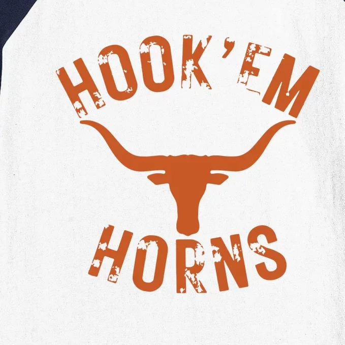 HookEm Horns State Of Texas Bull Head With Longhorns Design Baseball Sleeve Shirt