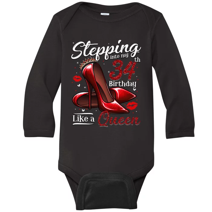 High Heels Stepping Into My 34th Birthday 34 And Fabulous Baby Long Sleeve Bodysuit