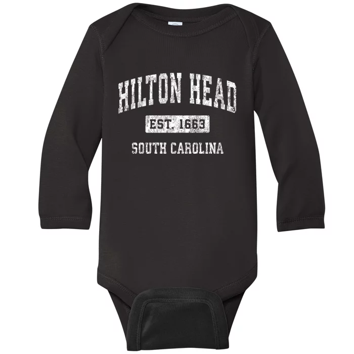 Hilton Head South Carolina Sc Vintage Established Sports Baby Long Sleeve Bodysuit