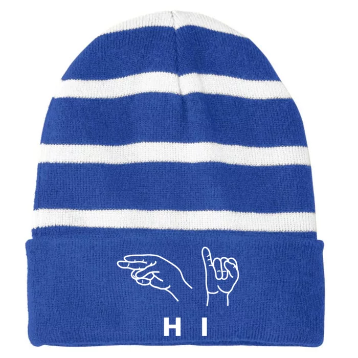 Hi Hello Sign Language Hands Valentines Day Asl Fun Idea Gift Striped Beanie with Solid Band