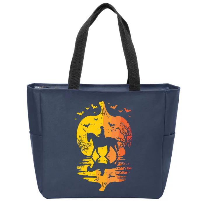 Halloween Horse Silhouette Pumpkin Vintage Costume Women Zip Tote Bag