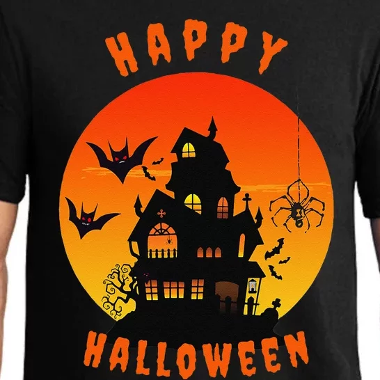 Happy Halloween Spooky Creepy Haunted House Spider Bats Pajama Set