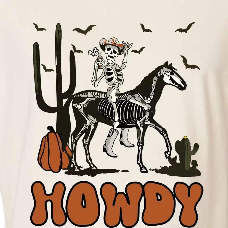 Halloween Howdy Skeleton With Horse And Cowboy Hat Garment-Dyed Women's Muscle Tee