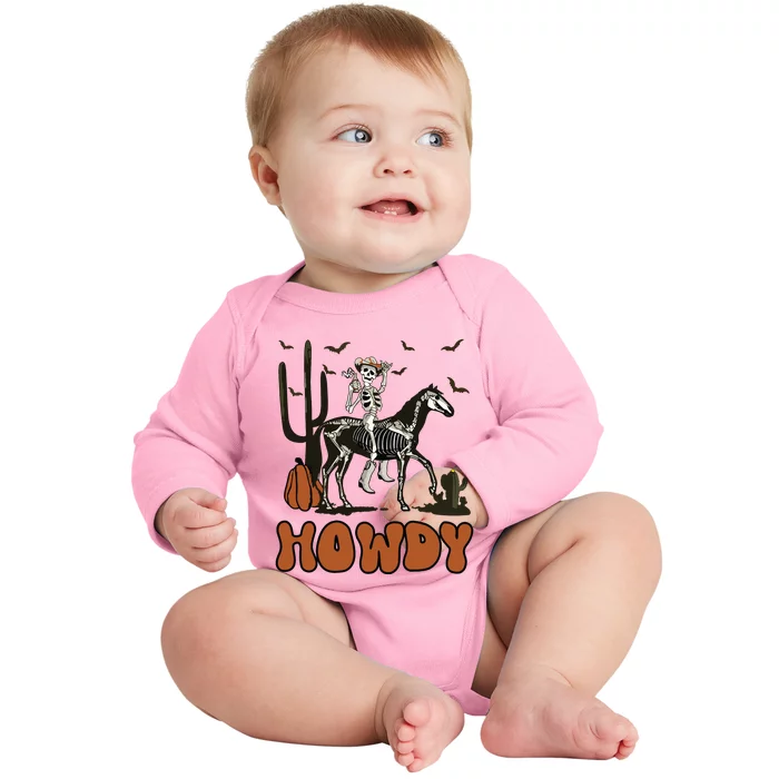 Halloween Howdy Skeleton With Horse And Cowboy Hat Baby Long Sleeve Bodysuit