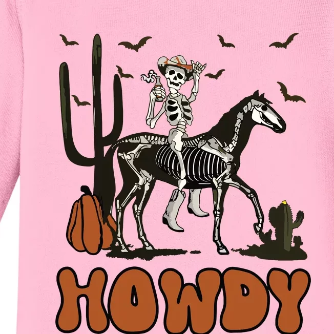 Halloween Howdy Skeleton With Horse And Cowboy Hat Baby Long Sleeve Bodysuit