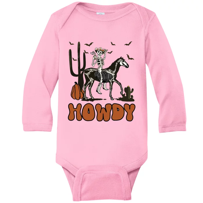 Halloween Howdy Skeleton With Horse And Cowboy Hat Baby Long Sleeve Bodysuit