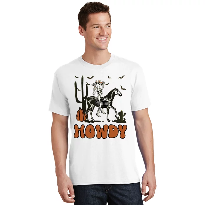 Halloween Howdy Skeleton With Horse And Cowboy Hat T-Shirt