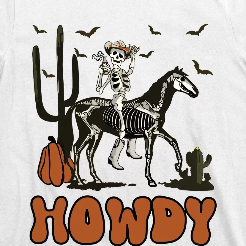 Halloween Howdy Skeleton With Horse And Cowboy Hat T-Shirt