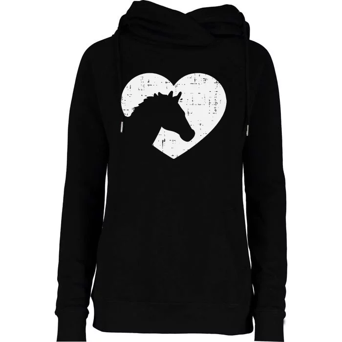 Heart Horse Silhouette Riding Rider Equestrian Womens Funnel Neck Pullover Hood