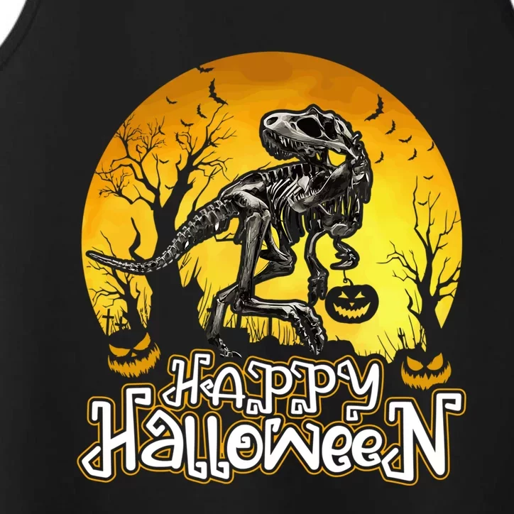 Happy Halloween Spooky Trex Skeleton Dinosaur Gift Performance Tank