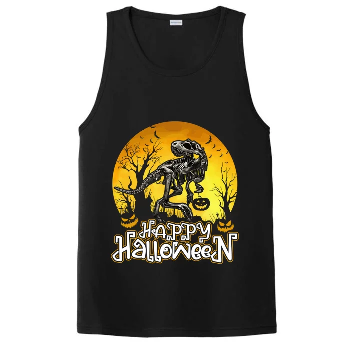 Happy Halloween Spooky Trex Skeleton Dinosaur Gift Performance Tank