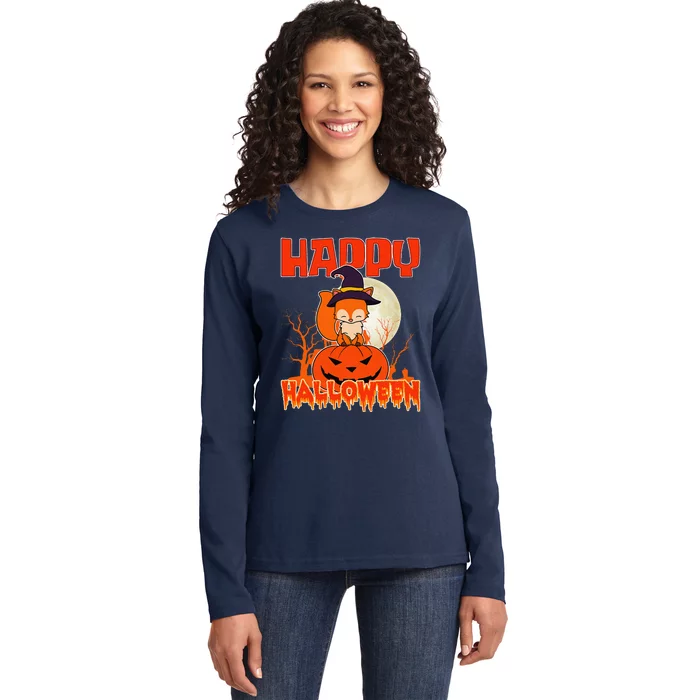 Happy Halloween Spooky Fox And Cute Halloween Fox Ladies Long Sleeve Shirt