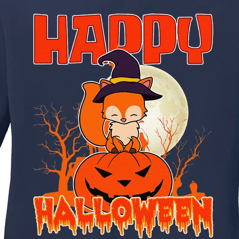 Happy Halloween Spooky Fox And Cute Halloween Fox Ladies Long Sleeve Shirt