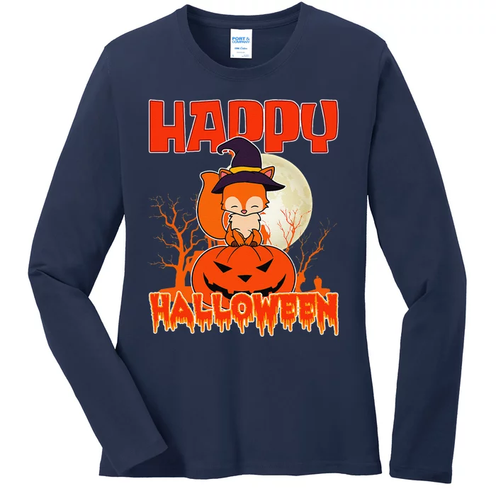 Happy Halloween Spooky Fox And Cute Halloween Fox Ladies Long Sleeve Shirt