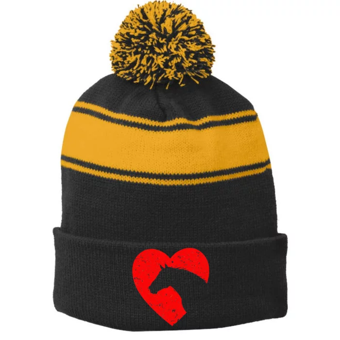 Horse Heart Silhouette For Cow Equestrian Graphic Print Stripe Pom Pom Beanie