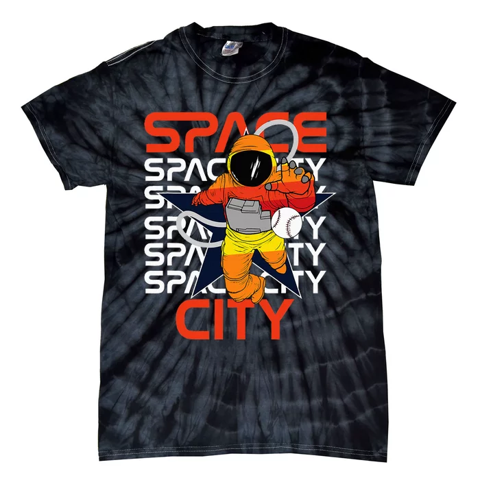 Htown Houston Space City Vintage Baseball Astronaut Tie-Dye T-Shirt