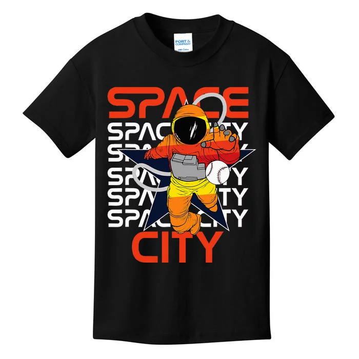 Htown Houston Space City Vintage Baseball Astronaut Kids T-Shirt