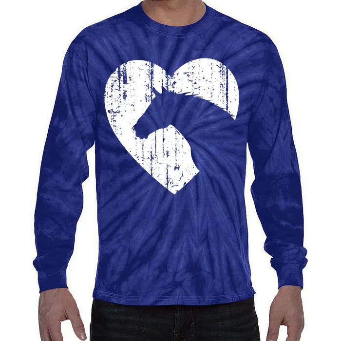 Horse Heart Silhouette For Cowgirl Equestrian Graphic Print Tie-Dye Long Sleeve Shirt