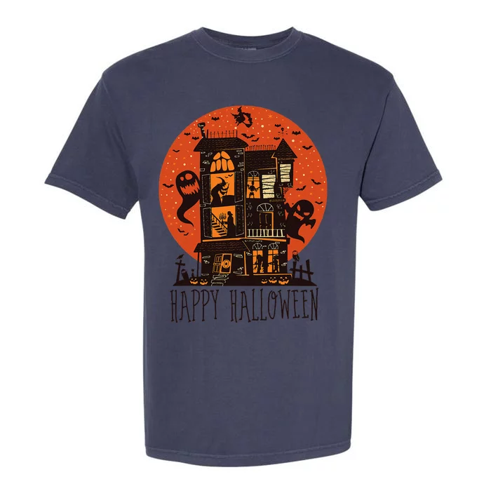 Happy Halloween Spooky Haunted House Garment-Dyed Heavyweight T-Shirt