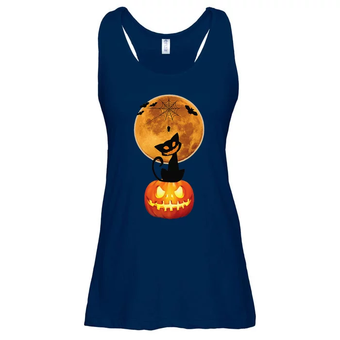 Happy Halloween Spooky Night Cat And Pumpkin Ladies Essential Flowy Tank