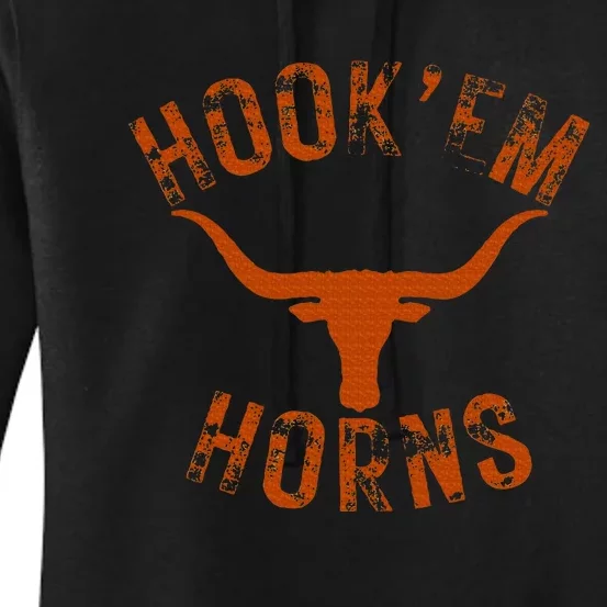 HookEm Horns State Of Texas Bull Head With Longhorns Women's Pullover Hoodie