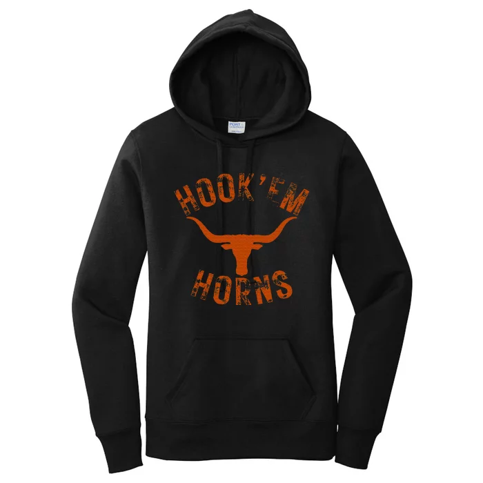 HookEm Horns State Of Texas Bull Head With Longhorns Women's Pullover Hoodie