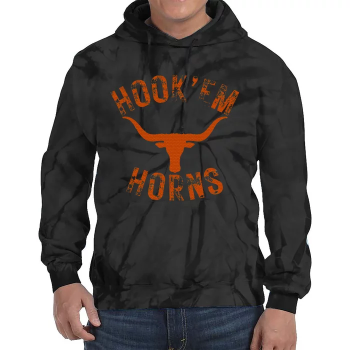 HookEm Horns State Of Texas Bull Head With Longhorns Tie Dye Hoodie