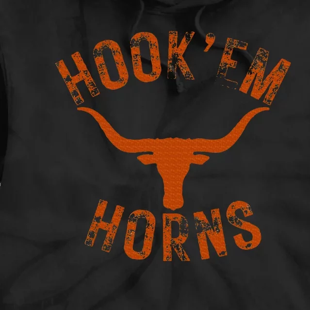 HookEm Horns State Of Texas Bull Head With Longhorns Tie Dye Hoodie