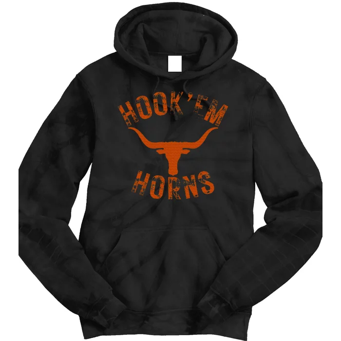 HookEm Horns State Of Texas Bull Head With Longhorns Tie Dye Hoodie