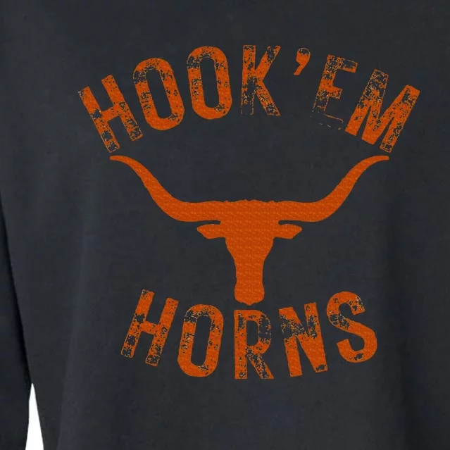 HookEm Horns State Of Texas Bull Head With Longhorns Cropped Pullover Crew