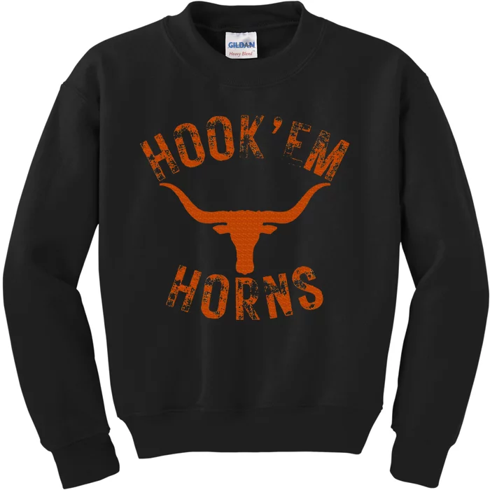 HookEm Horns State Of Texas Bull Head With Longhorns Kids Sweatshirt