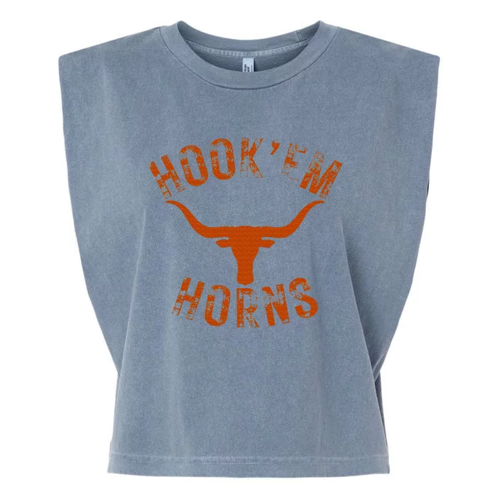 HookEm Horns State Of Texas Bull Head With Longhorns Garment-Dyed Women's Muscle Tee