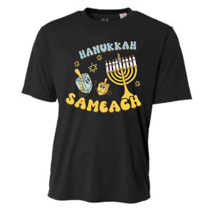 Happy Hanukkah Sameach retro Menorah Dreidel Jewish Holidays Cooling Performance Crew T-Shirt