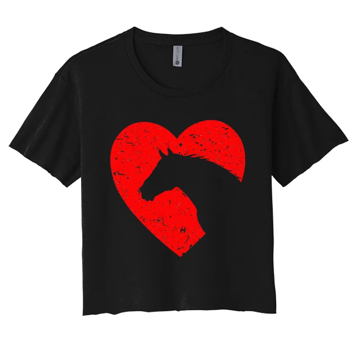 Horse Heart Silhouette For Cowgirl Equestrian Graphic Print Women's Crop Top Tee