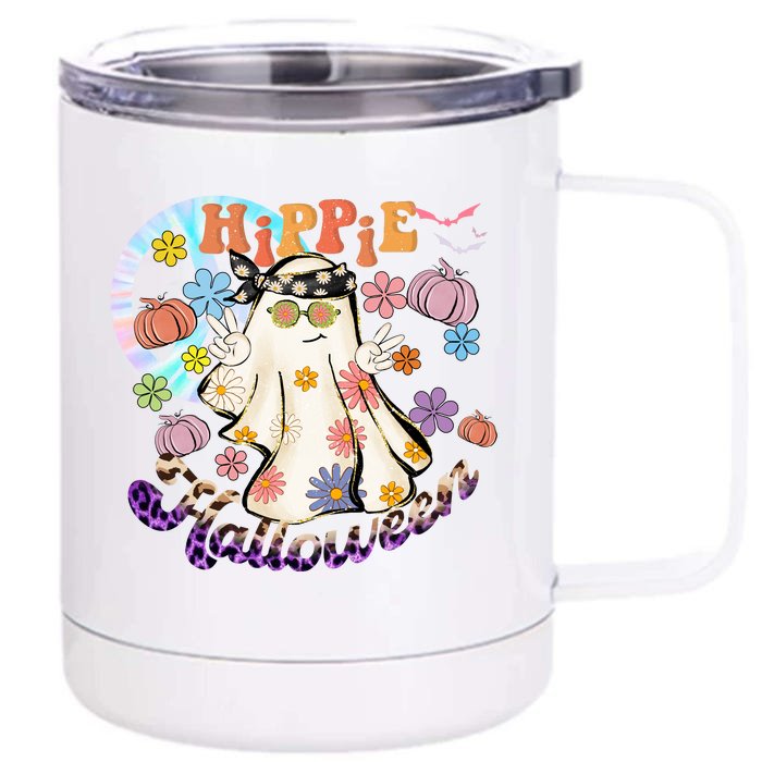 Hippie Halloween Spooky Floral Graphic Best Funny Halloween Shirts Front & Back 12oz Stainless Steel Tumbler Cup