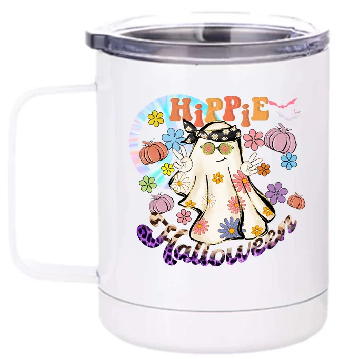 Hippie Halloween Spooky Floral Graphic Best Funny Halloween Shirts Front & Back 12oz Stainless Steel Tumbler Cup