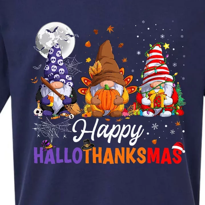 Happy Hallothanksmas Sloth Xmas Thanksgiving Halloween Sueded Cloud Jersey T-Shirt