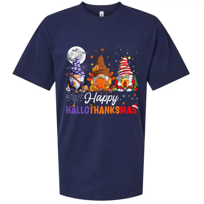 Happy Hallothanksmas Sloth Xmas Thanksgiving Halloween Sueded Cloud Jersey T-Shirt