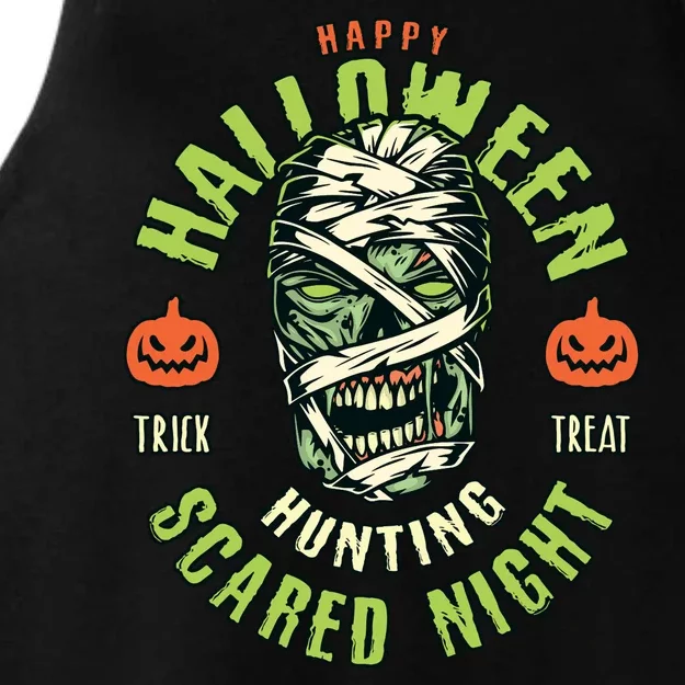 Happy Halloween Scared Night Mummy Ladies Tri-Blend Wicking Tank