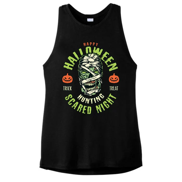 Happy Halloween Scared Night Mummy Ladies Tri-Blend Wicking Tank