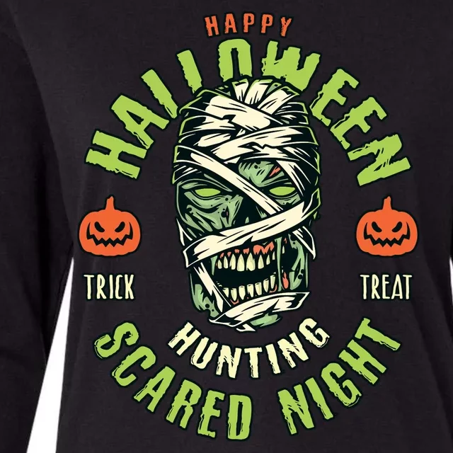 Happy Halloween Scared Night Mummy Womens Cotton Relaxed Long Sleeve T-Shirt