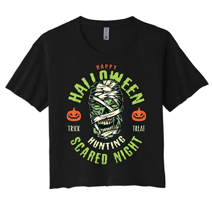 Happy Halloween Scared Night Mummy Women's Crop Top Tee