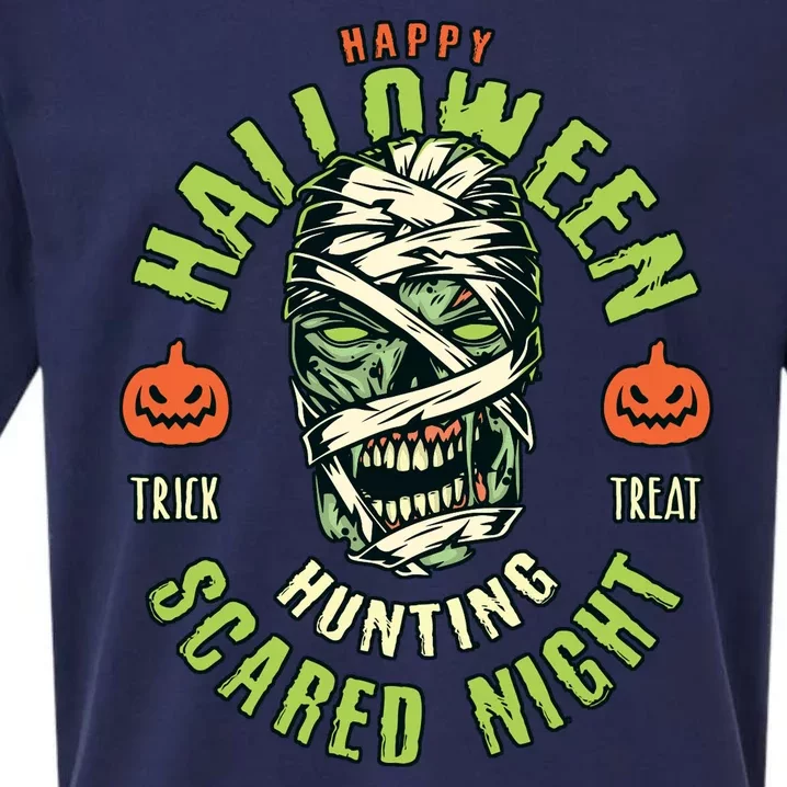 Happy Halloween Scared Night Mummy Sueded Cloud Jersey T-Shirt