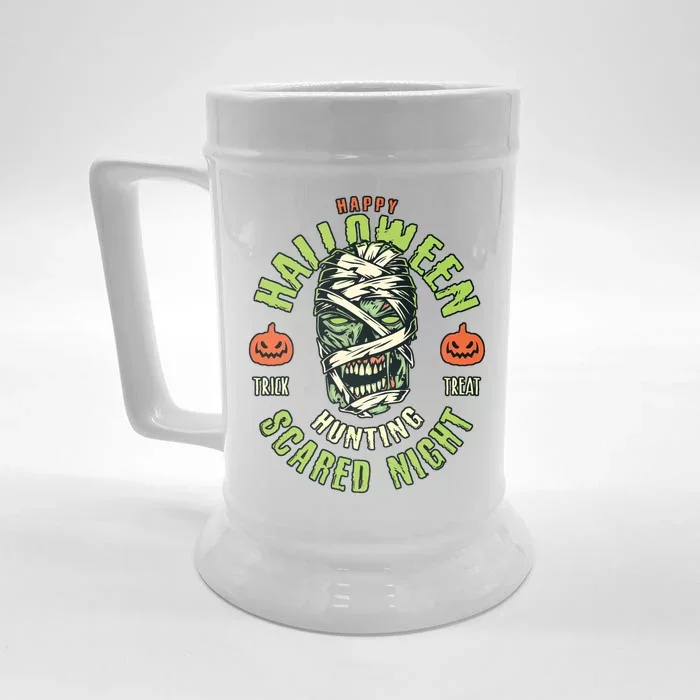 Happy Halloween Scared Night Mummy Front & Back Beer Stein