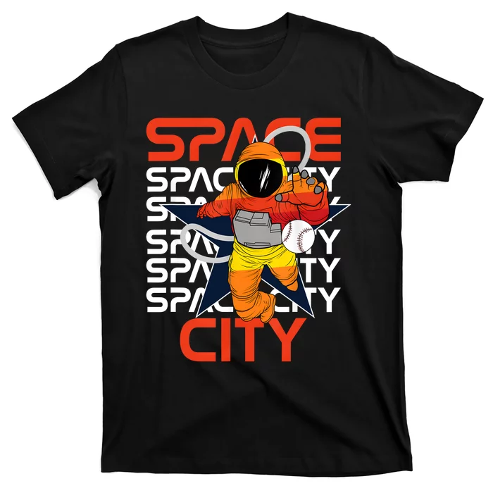 Town Houston Space City Vintage Baseball Astronaut T-Shirt