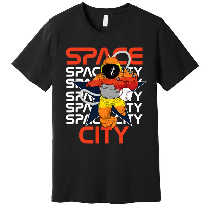 Town Houston Space City Vintage Baseball Astronaut Premium T-Shirt