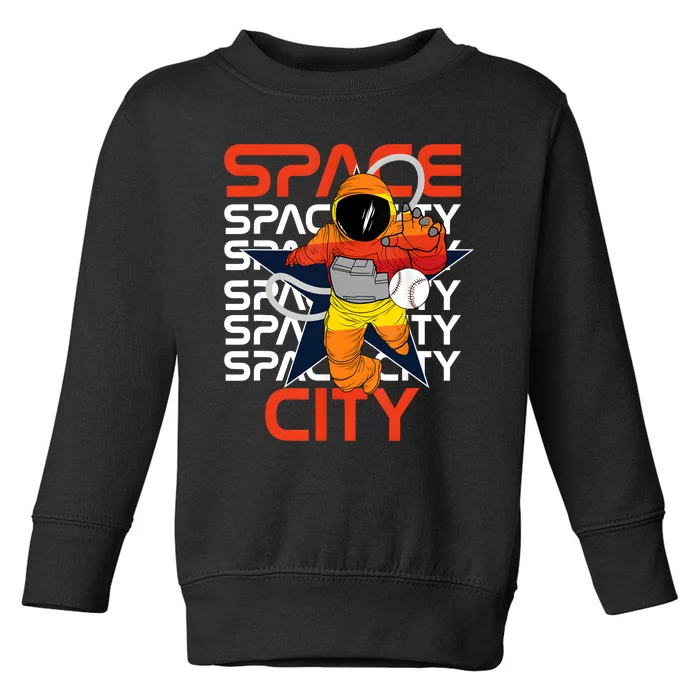 Town Houston Space City Vintage Baseball Astronaut Toddler Sweatshirt