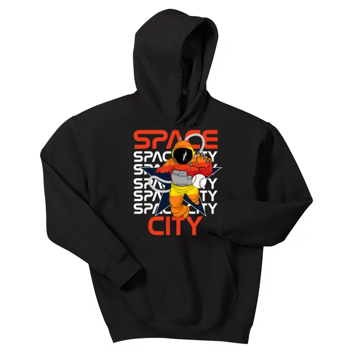 Town Houston Space City Vintage Baseball Astronaut Kids Hoodie